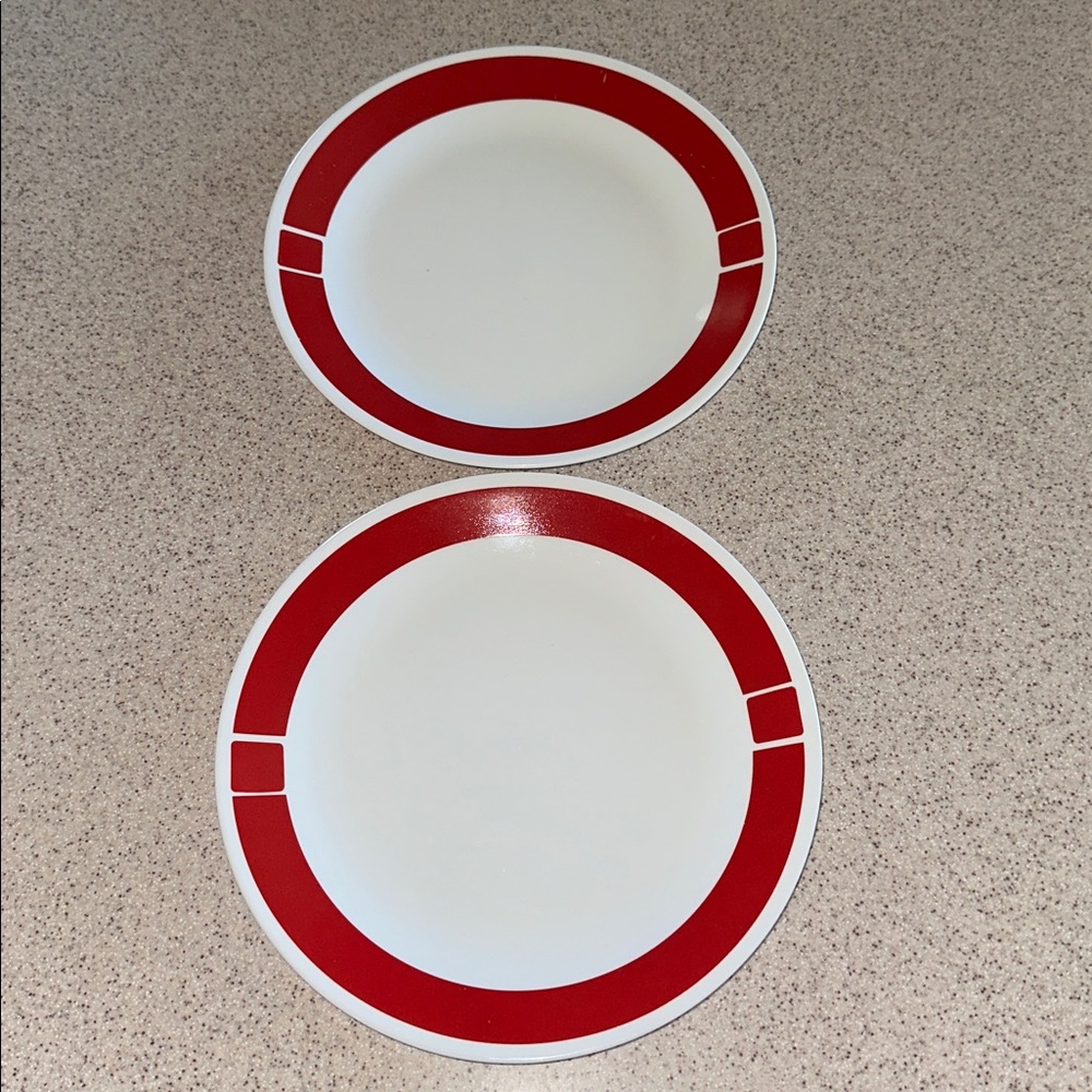 2 Vintage Corelle Urban Red Pattern Dinner Plate - Corning